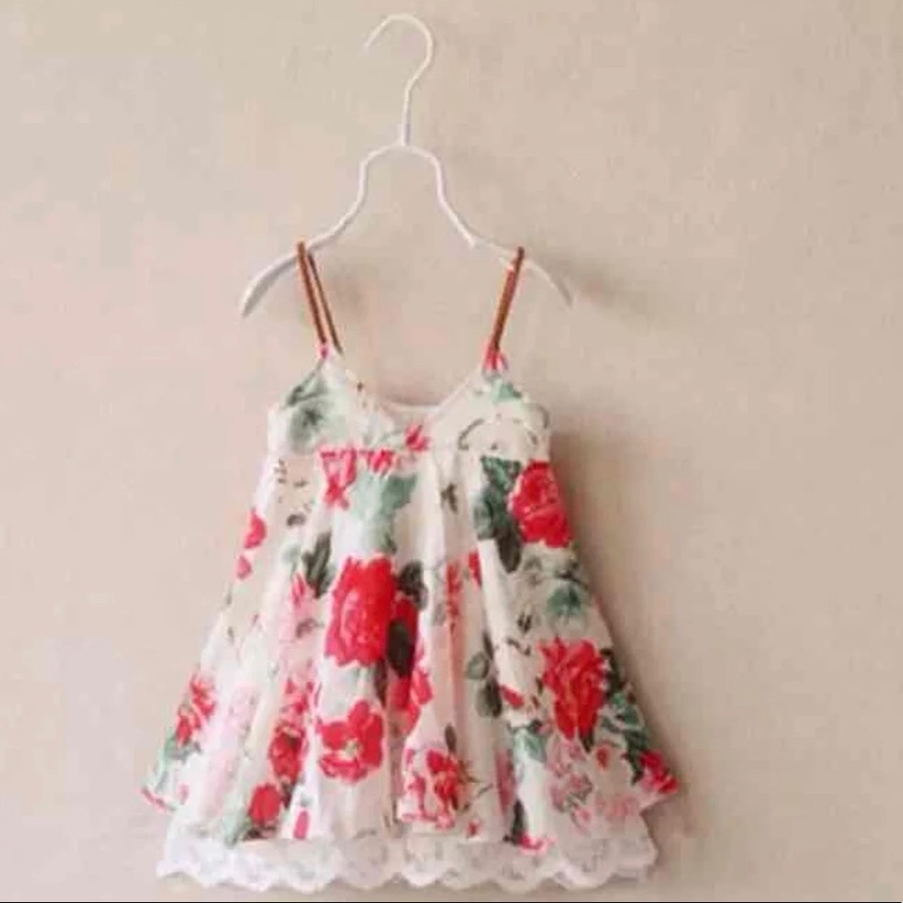 Girls Faux leather strap floral dress🌺🌹🌸